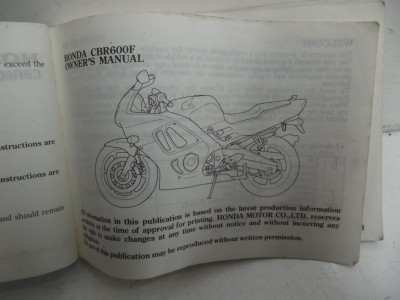 manuel du conducteur d'épo CBR F 600 1992-1992 2